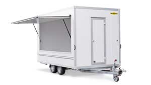 Humbaur tandemas verkoopwagen met grote verkoopklep